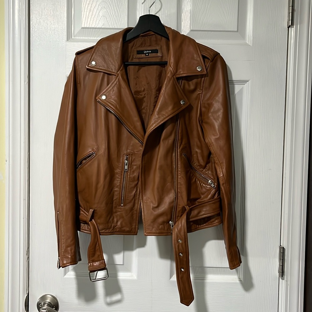 Quince Brown Genuine Leather Moto Jacket